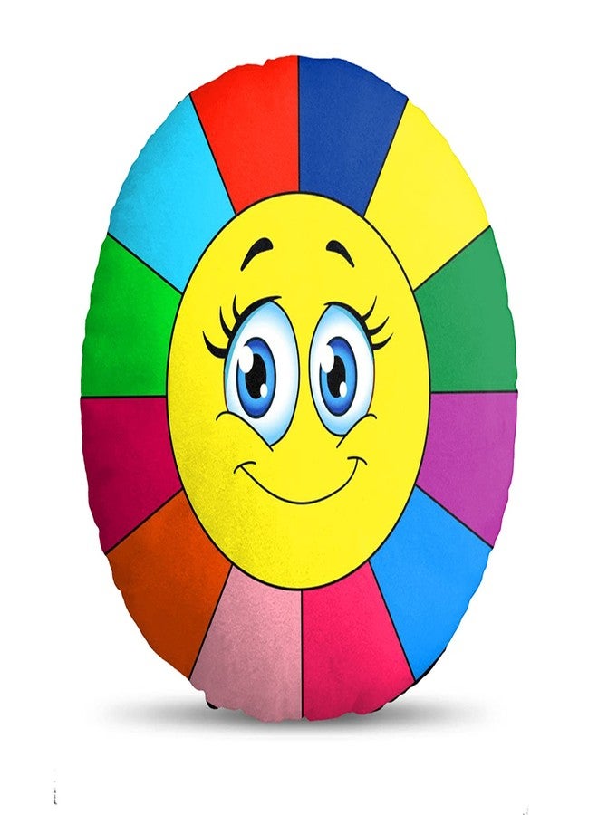 Ship Smart Round Shape Velvet Fabric Printed Soft Toy/Smiley/Emoji/Plush/Filled/Emoticons/Icons/Cool Cushions/Pillow, 14x14-inches (Multicolor) Design 13 - Image 1